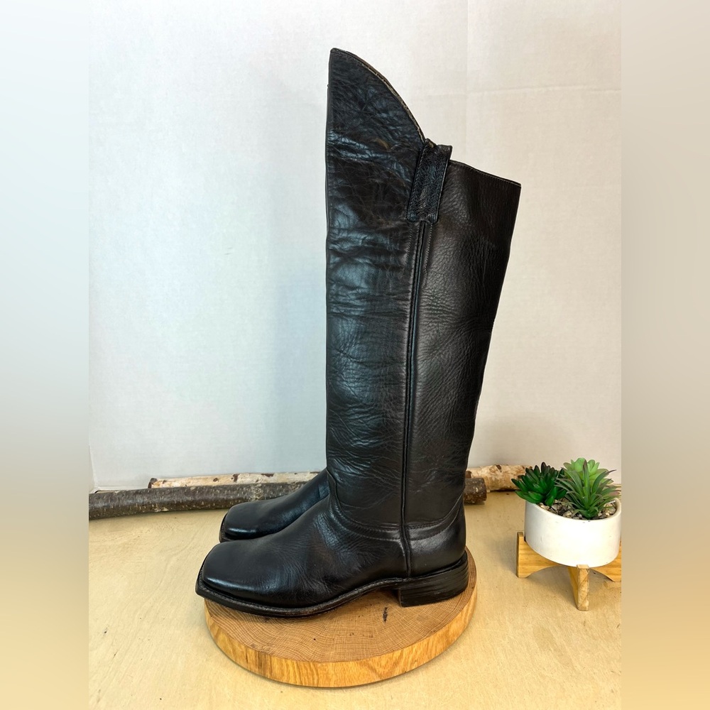 Handmade Men’s Black Leather Tall Riding Boots | Western Equestrian Style Size 8